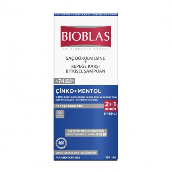 BIOBLAS ZINC MENTOL Σαμπουάν (Αντι-τριχόπτωση & πιτυρίδα Μαλλιά πιτυρίδας Αnti-Dandruff ) 375 ml